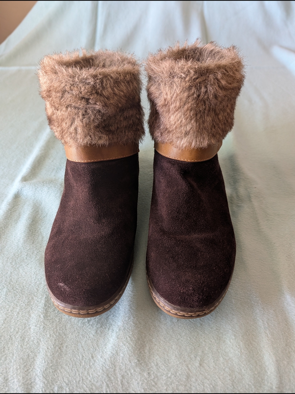 Spring Step Brown Faux-Fur Cuffed Suede Boots